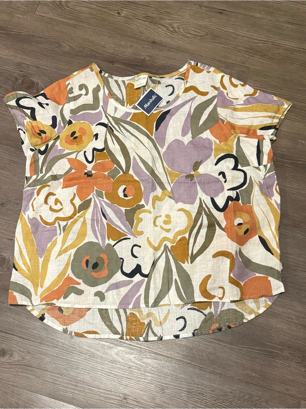 Rachel Zoe Floral Scoop Hem Top - Orange, Lavender, Olive, Mustard, Cream